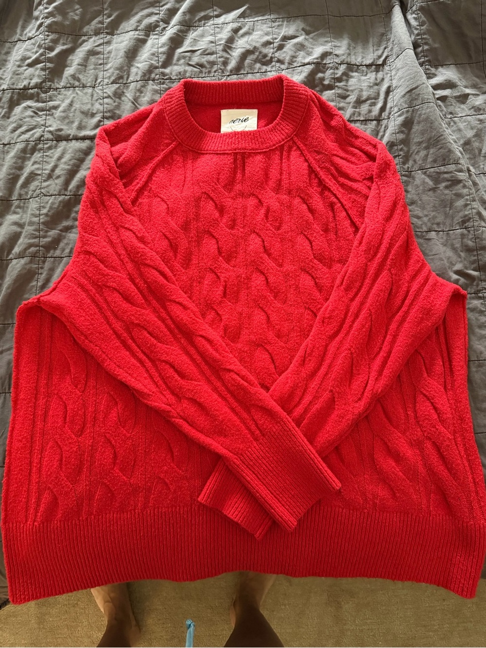 Aerie Bright Red Cable Knit Crewneck Sweater